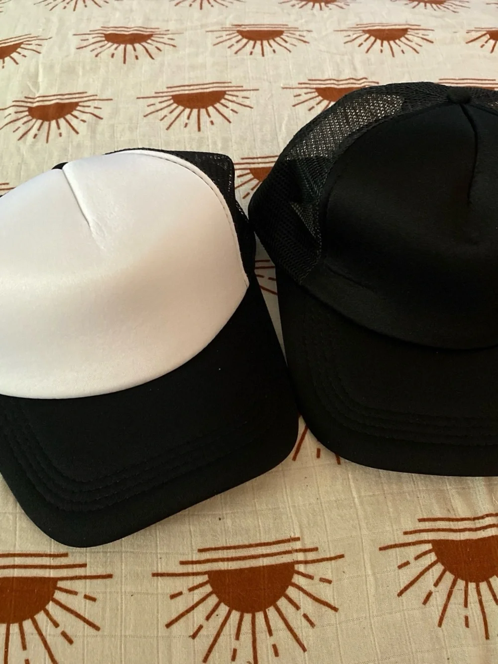 Black Trucker Cap with Patch Embellishments and Removable Chain DIY KIT 2 hats